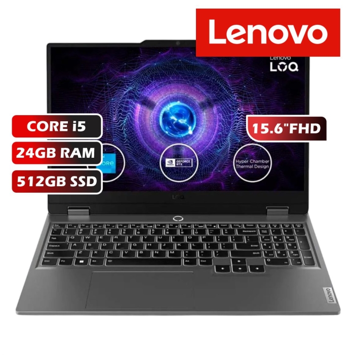 LAPTOP LENOVO LOQ 15IAX9 CORE I5-12450HX/24GB RAM/512GB SSD/RTX3050 6GB/15.6FHD/FREEDOS