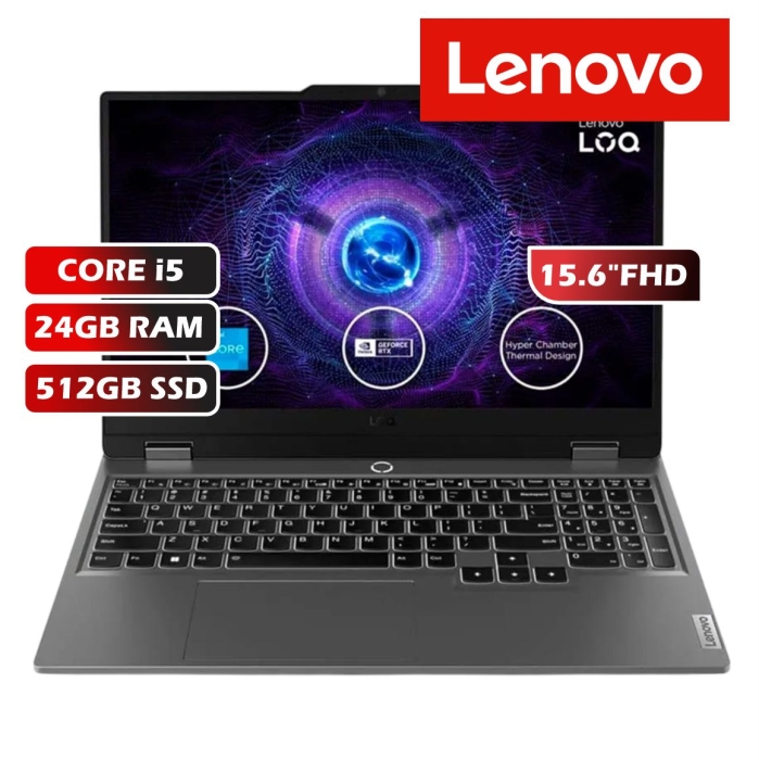 LAPTOP LENOVO LOQ 15IRX10 CORE I5-13450HX/24GB RAM/512GB SSD/RTX5050 8GB/15.6FHD/FREEDOS